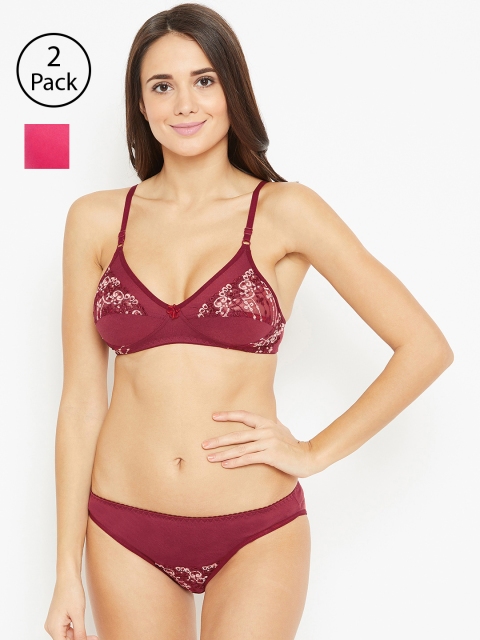 

N-Gal Women Pack of 2 Solid Lingerie Set, Magenta