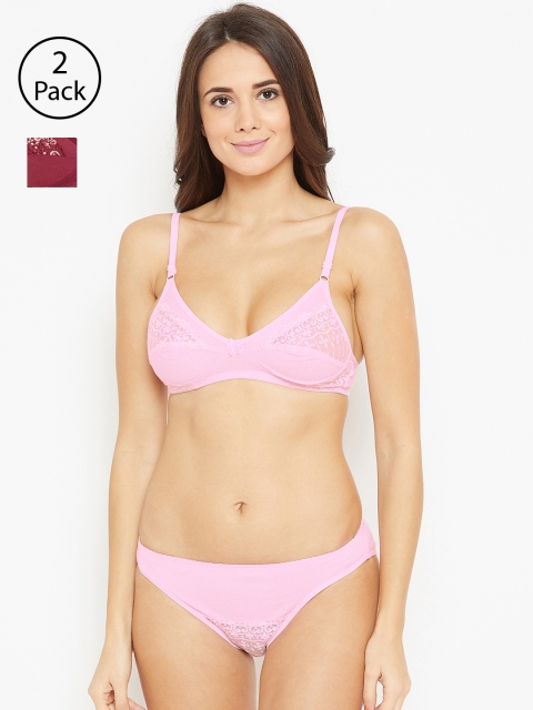 

N-Gal Women Pack of 2 Solid Lingerie Set, Pink