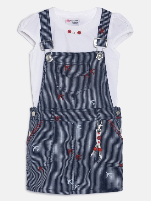

Peppermint Girls Navy Blue Striped Pinafore Dress