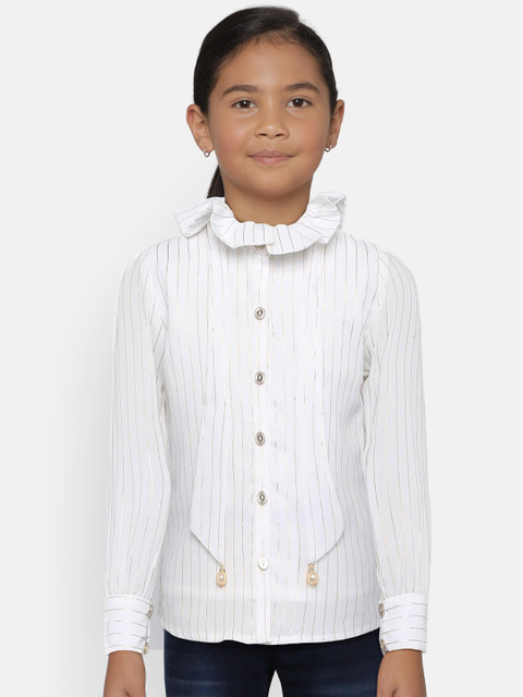 

Peppermint Girls Off-White Regular Fit Striped Casual Shirt