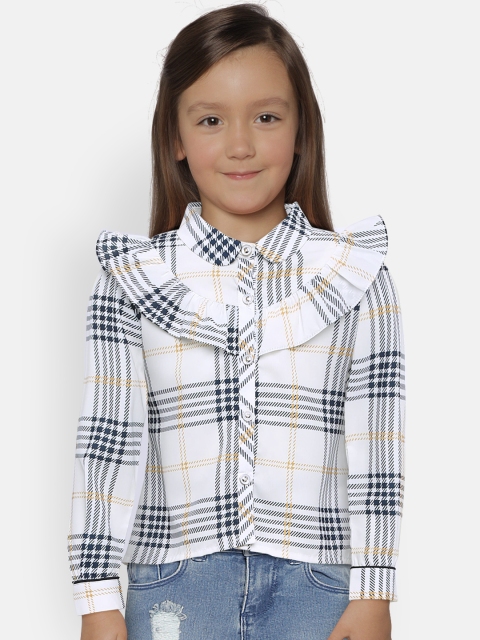 

Peppermint Girls Navy Blue & White Checked Shirt Style Top