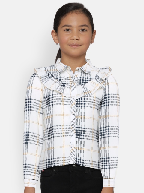 

Peppermint Girls Off-White & Navy Blue Checked Shirt Style Top
