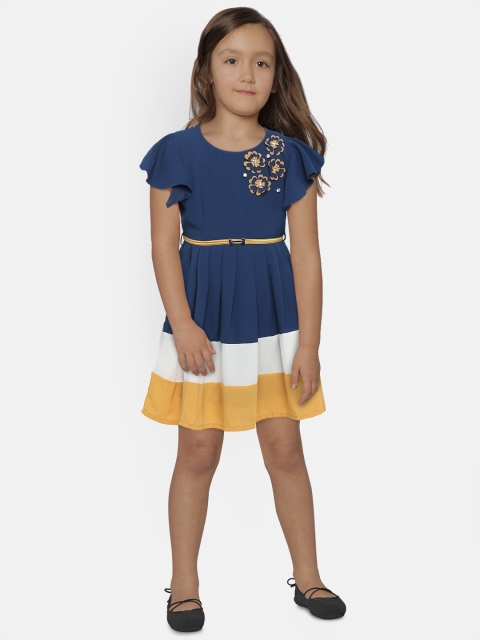 

Peppermint Girls Teal Blue & White Striped Fit and Flare Dress