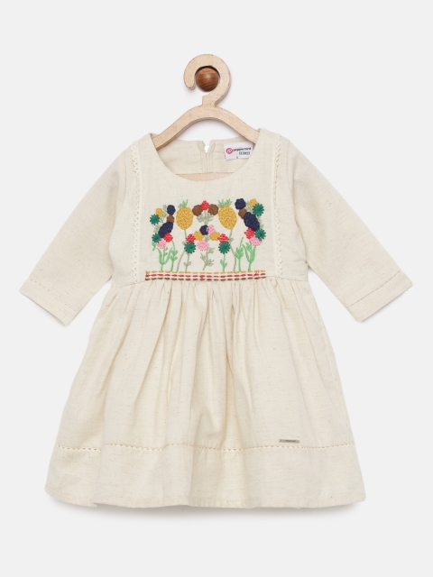 

Peppermint Girls Cream-Coloured Embroidered Detail Fit and Flare Dress