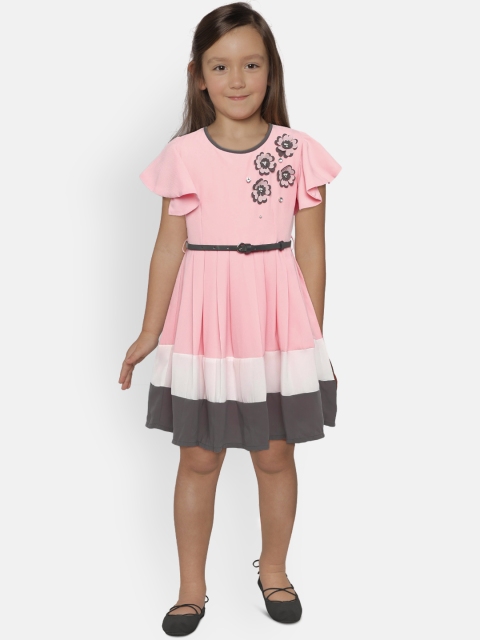 

Peppermint Girls Pink Self Design Fit and Flare Dress