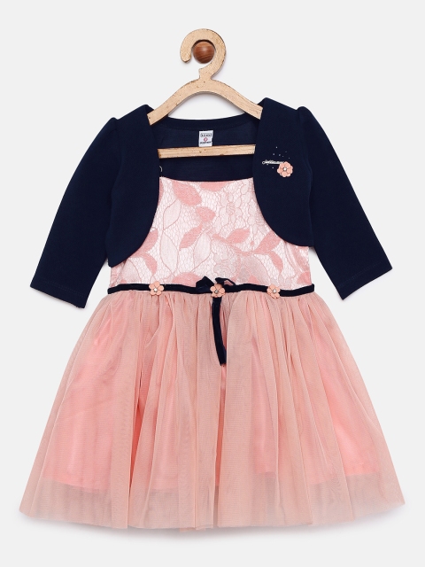 

Peppermint Girls Self Design Peach-Coloured Fit and Flare Dress
