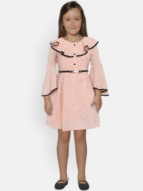 

Peppermint Girls Printed Peach-Coloured Fit and Flare Dress