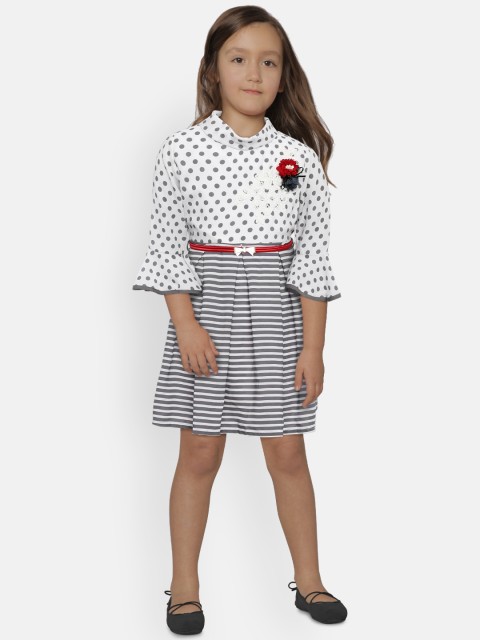 

Peppermint Girls Grey & White Polka Dots Fit and Flare Dress