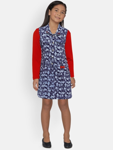 

Peppermint Girls Printed Blue Shirt Dress Comes With a T-shirt