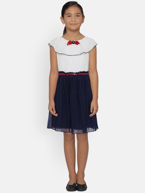 

Peppermint Girls Printed Navy Blue Fit and Flare Lace Dress