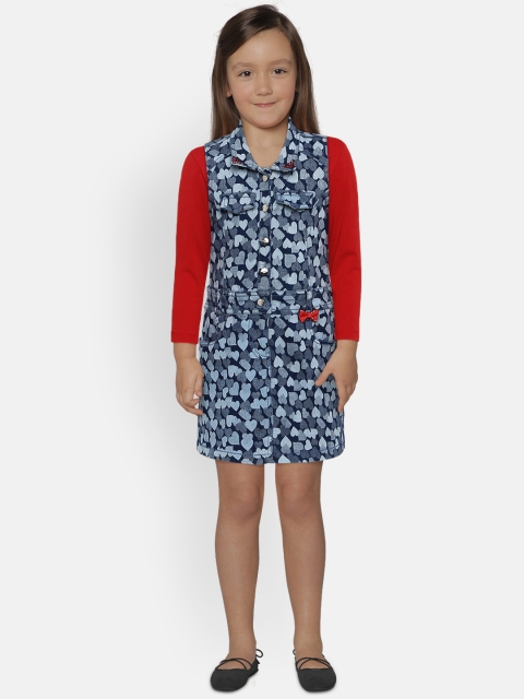 

Peppermint Girls Printed Blue Pinafore Dress