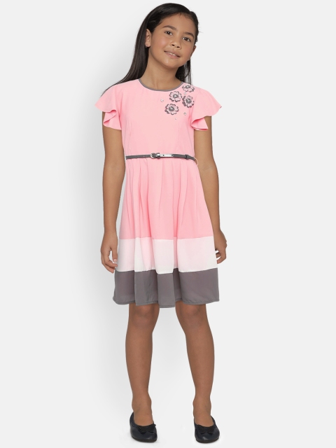 

Peppermint Girls Striped Peach-Coloured Fit and Flare Dress