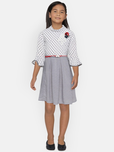 

Peppermint Girls Striped Off-White Fit and Flare Dress