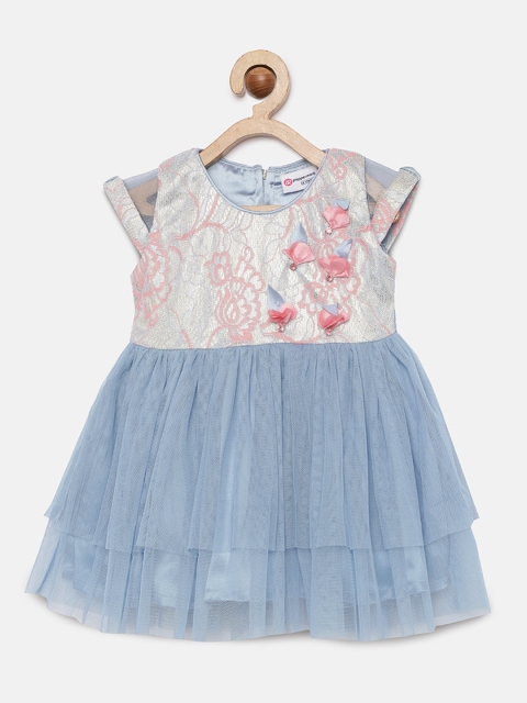 

Peppermint Girls Blue Self Design Fit and Flare Dress