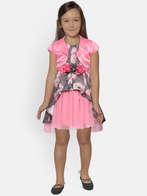 

Peppermint Girls Grey & Pink Printed Fit and Flare Dress