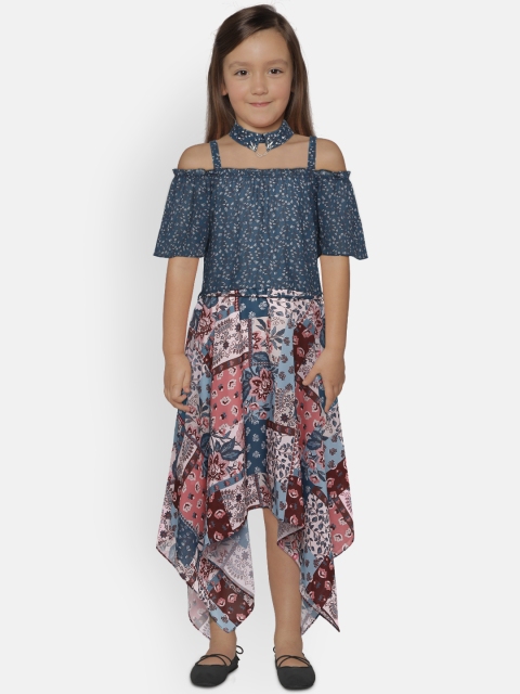 

Peppermint Girls Printed Teal Fit and Flare Dress