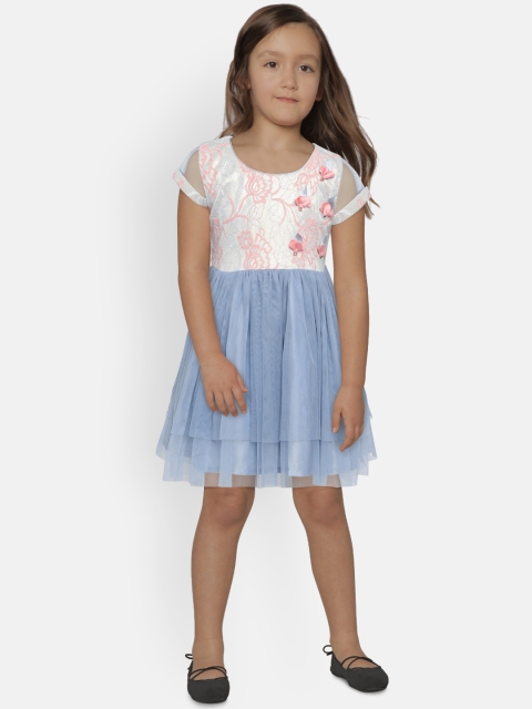 

Peppermint Girls Solid Blue Fit and Flare Dress