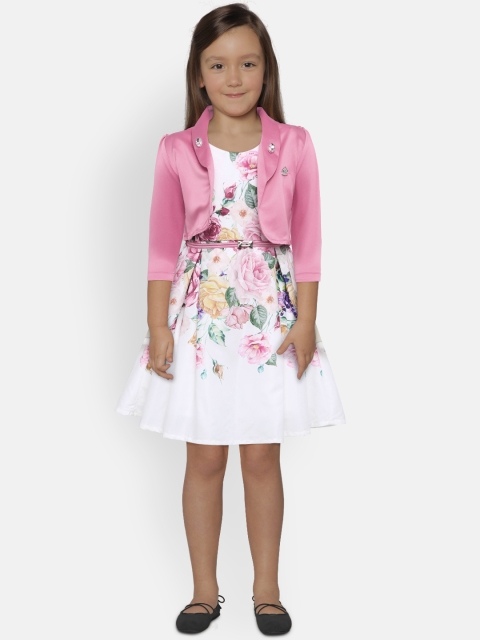 

Peppermint Girls White & Pink Printed Fit and Flare Dress