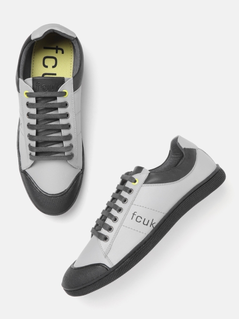 

French Connection Men Grey & Black Colourblocking Detail Sneakers