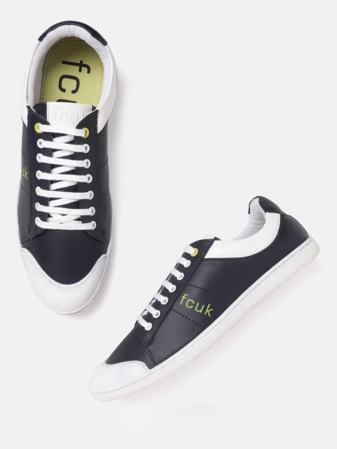 

French Connection Men Navy Blue & White Colourblocking Detail Sneakers