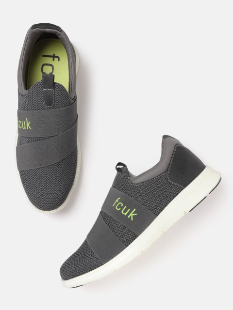 

French Connection Men Charcoal Grey Woven Design Slip-On Sneakers