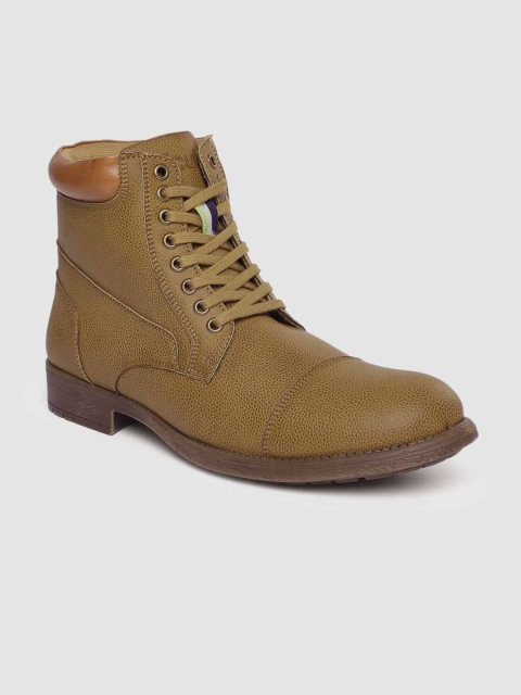 

French Connection Men Brown Textured Leather High-Top Flat Boots