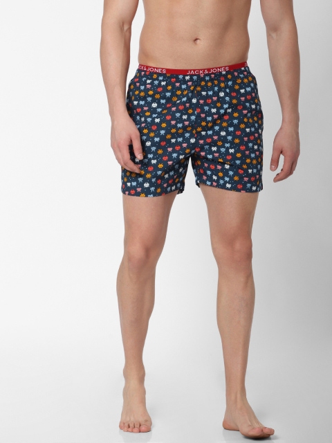 

Jack & Jones Men Navy Blue & Yellow Printed Pure Cotton Boxers 2096826005
