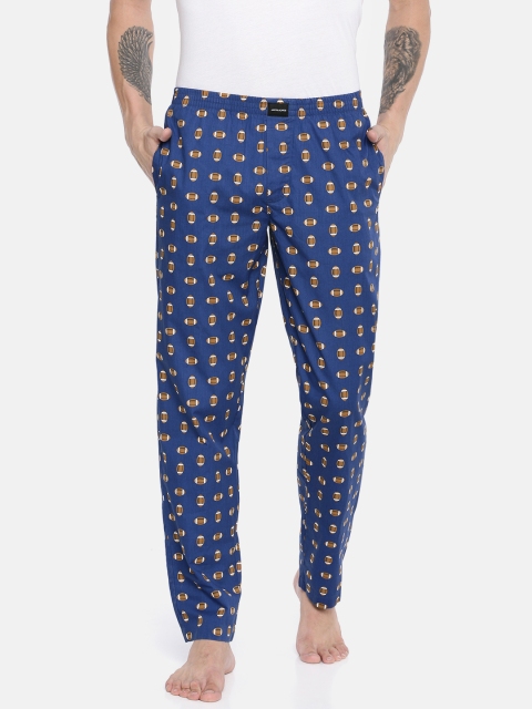 

Jack & Jones Men Navy Blue & Brown Printed Lounge Pants