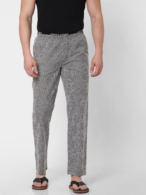 

Jack & Jones Men Black & White Printed Lounge Pants