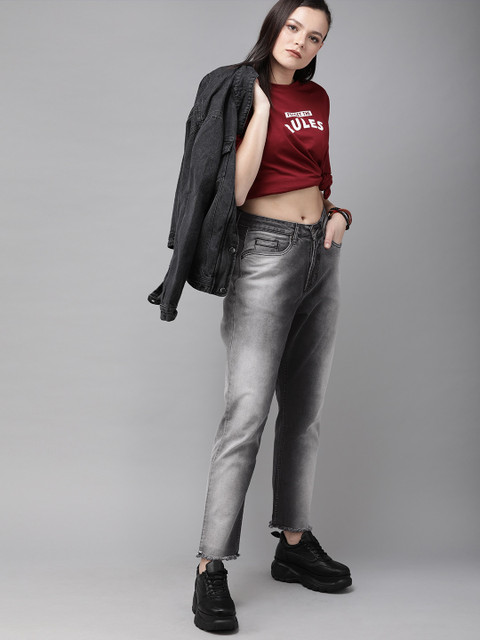 

Roadster Women Grey Boyfriend Fit High-Rise Clean Look Stretchable Jeans