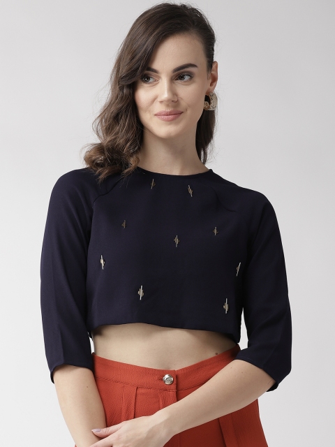 

QUIERO Women Navy Blue Embellished Crop Top