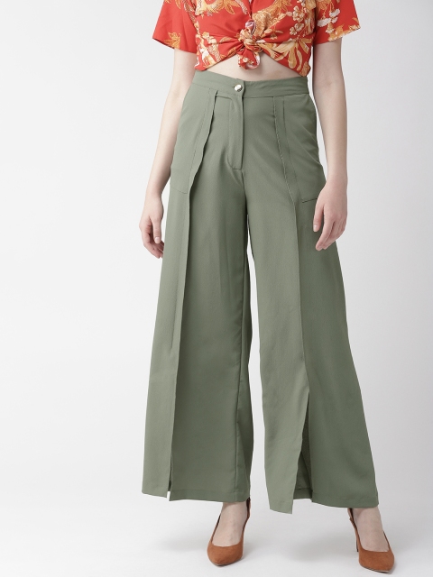 

QUIERO Women Olive Green Flared Solid Parallel Trousers