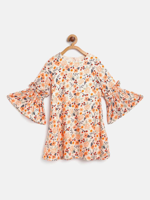 

Hugsntugs Girls Orange & Peach-Coloured Floral Print A-Line Dress