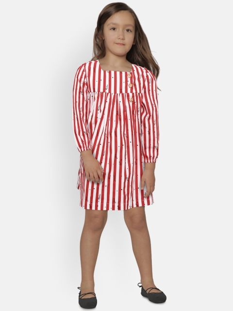 

Hugsntugs Girls Red & White Striped A-Line Dress