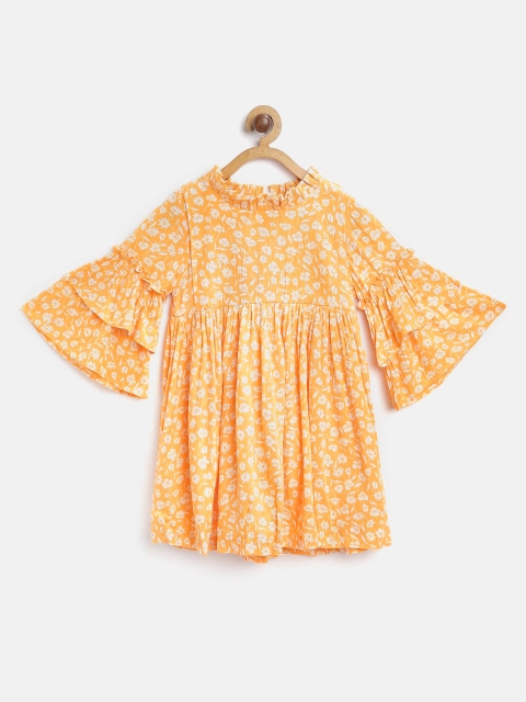

Hugsntugs Girls Yellow & White Floral Print Fit and Flare Dress