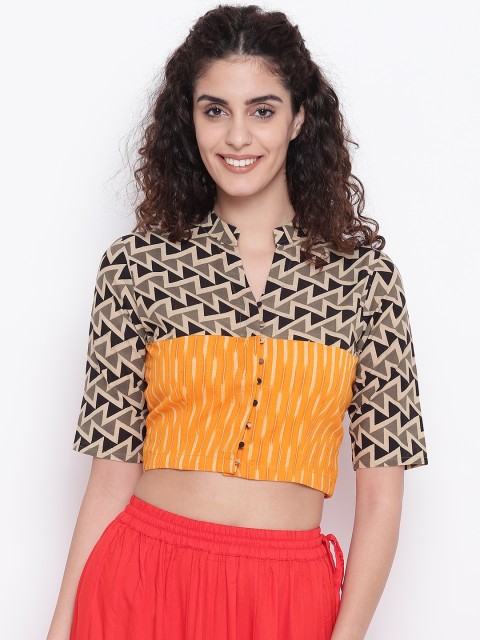 

tantkatha Beige & Black Printed Saree Blouse