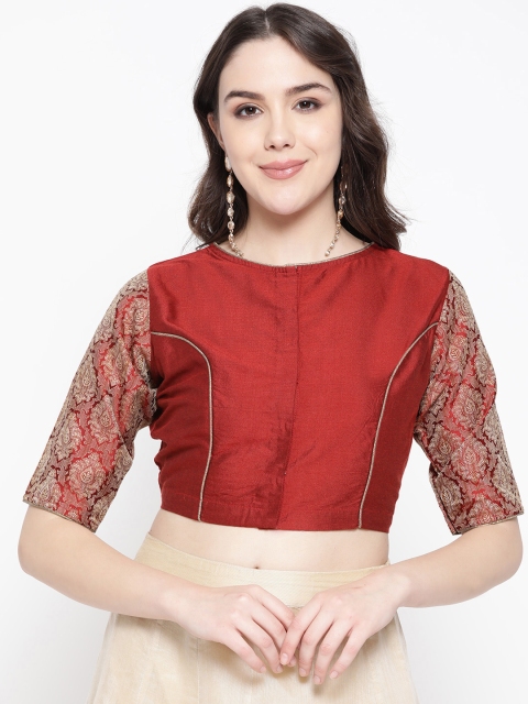 

tantkatha Women Rust Red & Beige Solid Saree Blouse