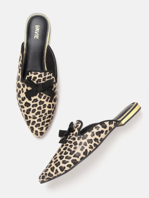 

Lavie Women Beige & Coffee Brown Leopard Print Mules