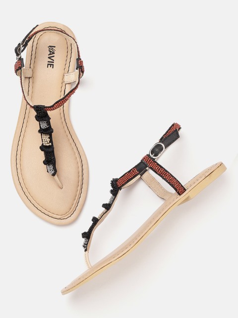 

Lavie Women Black & Brown Beaded T-Strap Flats