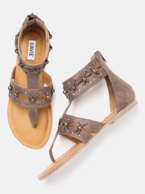 

Lavie Women Coffee Brown Solid Open Toe Flats with Lace-Up Detail