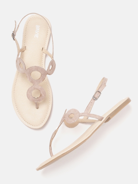 

Lavie Women Beige Solid Laser Cut T-Strap Flats