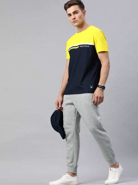

Nautica Men Navy Blue & Yellow Colourblocked Round Neck T-shirt