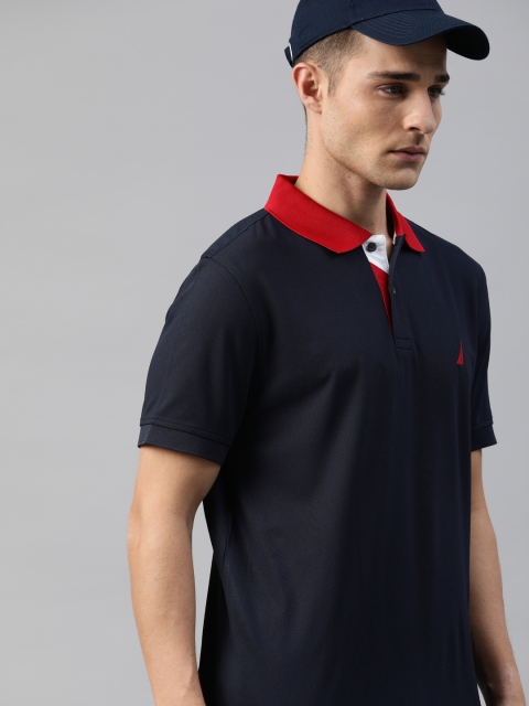 

Nautica Men Navy Blue Solid Polo Collar T-shirt