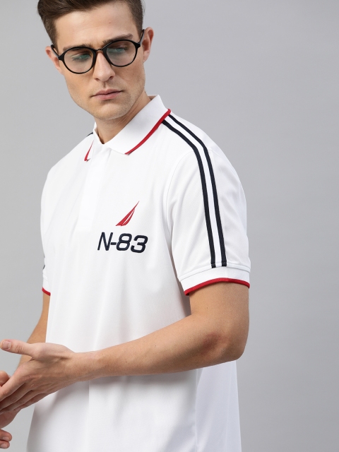 

Nautica Men White Solid Polo Collar T-shirt With Embroidered Detail