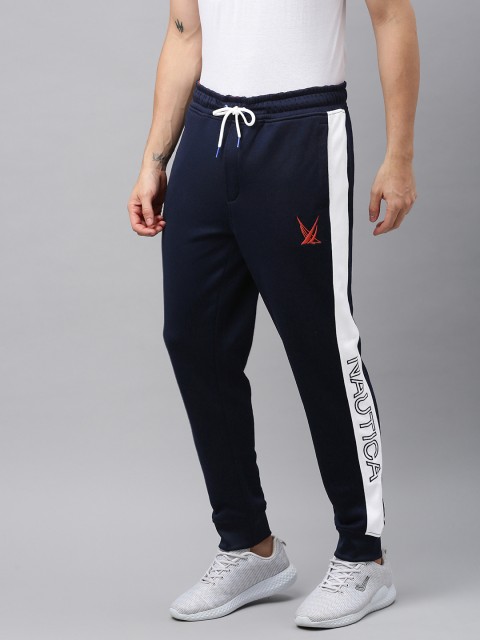 

Nautica Men Navy Blue Solid Joggers with Side Stripes