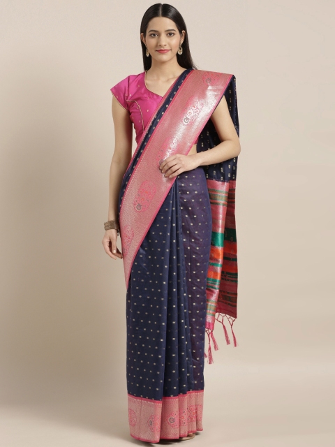 

Varkala Silk Sarees Navy Blue & Pink Silk Cotton Woven Design Banarasi Saree