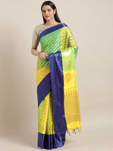 

Varkala Silk Sarees Green & Yellow Silk Blend Woven Design Kanjeevaram Saree