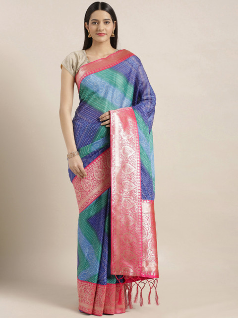 

Varkala Silk Sarees Navy Blue & Pink Poly Silk Printed Banarasi Saree