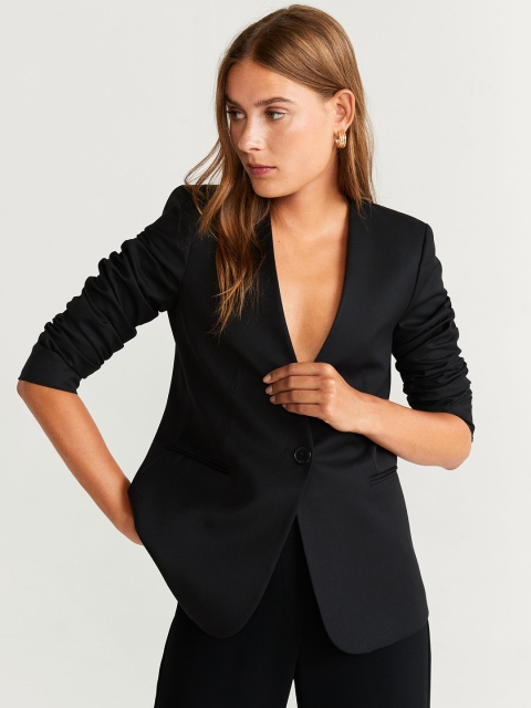 

MANGO Women Black Solid Single-Breasted Smart Casual Blazer