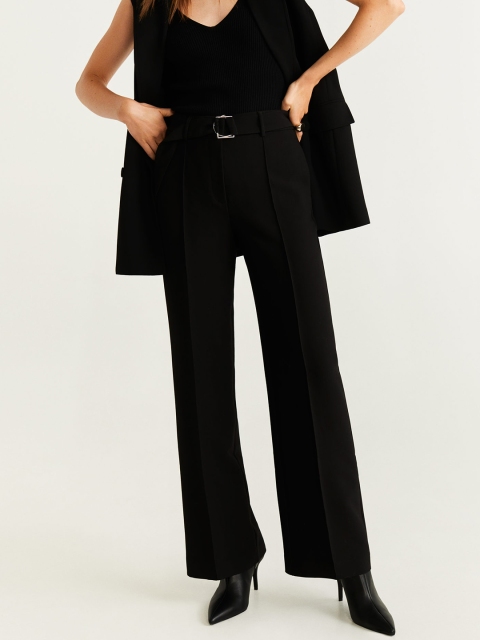 

MANGO Women Black Regular Fit Solid Parallel Trousers